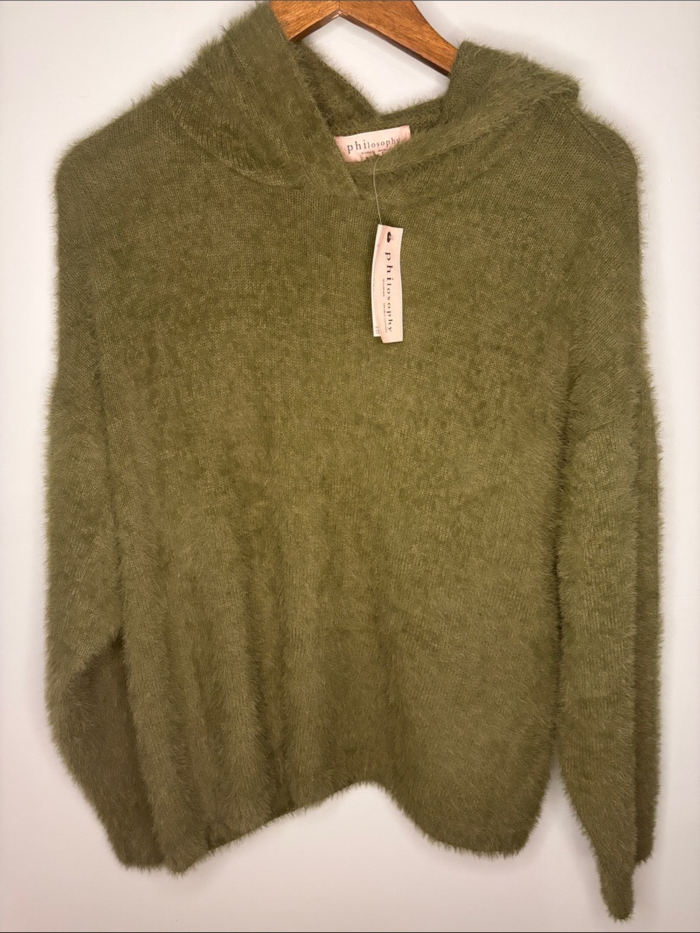 Philosophy Olive Green Fuzzy Eyelash Hooded Sweater